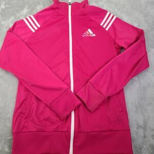 Adidas Jacket Women Medium Pink Climalite Windbreaker Full Zip Long Sleeves M